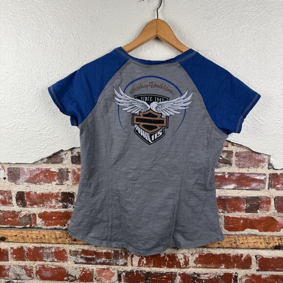Harley-Davidson Shirt Womens Large Grey Blue 115th Anniversary Biker Motorcycle - Picture 6 of 8